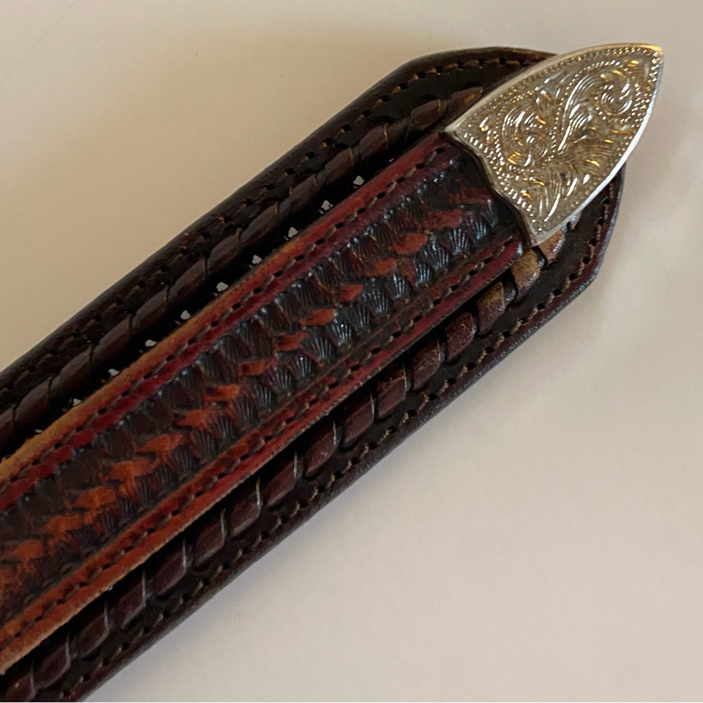 Vintage Resistol Leather Silver Tone Belt 36 Waist 36/90 Brown Full Grain - Picture 8 of 10